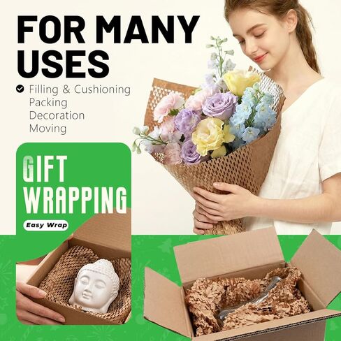 ورق تغليف ذكي وكاجوال على شكل قرص العسل مقاس 12 بوصة عرض × 180 بوصة طول، غلاف مبطن للفقاعات لتعبئة المنتجات المتحركة، ورق تغليف الهدايا، مواد تعبئة الشحن القابلة لإعادة التدوير والتحلل البيولوجي (20 ملصقًا هشًا) in Kuwait