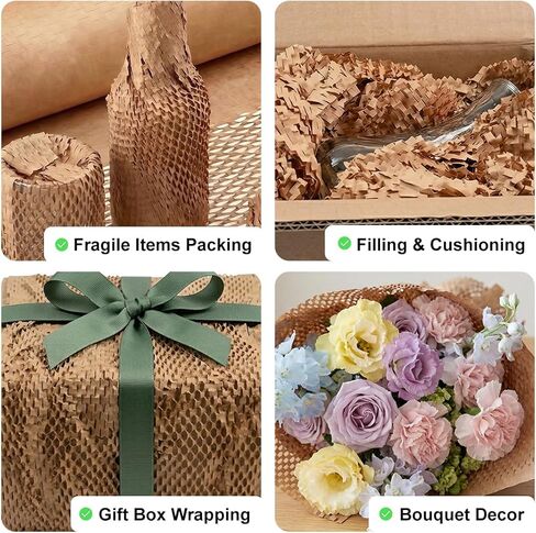 ورق تغليف ذكي وكاجوال على شكل قرص العسل مقاس 12 بوصة عرض × 180 بوصة طول، غلاف مبطن للفقاعات لتعبئة المنتجات المتحركة، ورق تغليف الهدايا، مواد تعبئة الشحن القابلة لإعادة التدوير والتحلل البيولوجي (20 ملصقًا هشًا) in Kuwait