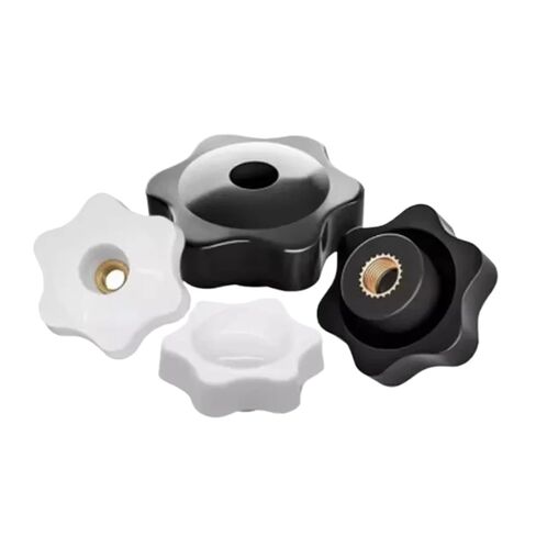 Plum Blossom Handle Nuts Black/White Bakelite Hand Knob Head Thumb Nut M4-M12 Through/Blind Hole(Black Through Hole,M12(Head 48mm) 1pcs) in Saudi Arabia