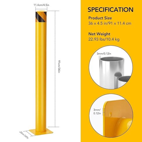 6-Pack 36 Inch Steel Safety Bollards, 4.5 Inch Diameter Bollard Post with 24 Anchor Bolts for Driveway Barrier, Parking Lot Protection, Storefront Security & Traffic Control in Saudi Arabia