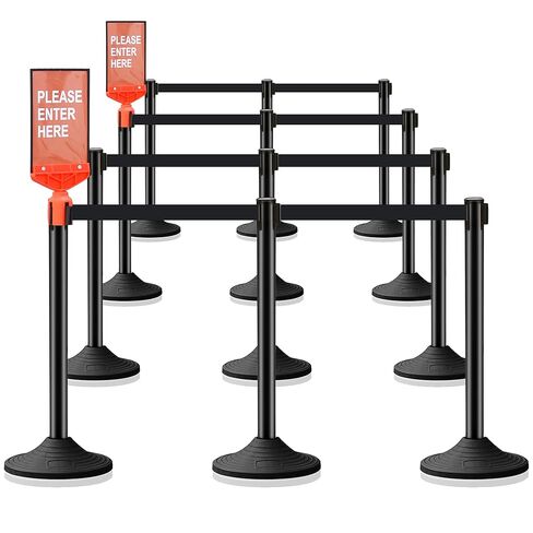 12 Pack Crowd Control Barriers Stanchions with 10 ft Retractable Belts - Heavy-Duty Base Stanchions for Queue Management in Airports, Theaters, Hotels, and Retail Stores(Black, 12 Pack) in Kuwait
