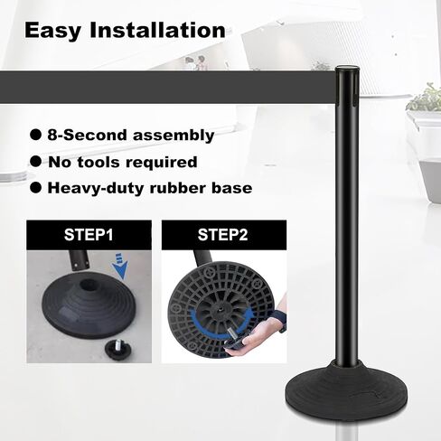 12 Pack Crowd Control Barriers Stanchions with 10 ft Retractable Belts - Heavy-Duty Base Stanchions for Queue Management in Airports, Theaters, Hotels, and Retail Stores(Black, 12 Pack) in Kuwait