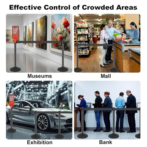 12 Pack Crowd Control Barriers Stanchions with 10 ft Retractable Belts - Heavy-Duty Base Stanchions for Queue Management in Airports, Theaters, Hotels, and Retail Stores(Black, 12 Pack) in Kuwait