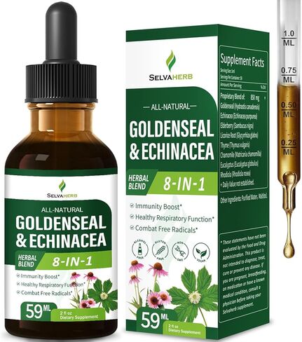 خلاصة Goldenseal & Echinacea، صبغة سائلة لتعزيز المناعة، وظيفة الجهاز التنفسي الصحية، المكملات العشبية مع مستخلص البابونج، جذر عرق السوس، نبات البيلسان. 2 أوقية in Saudi Arabia