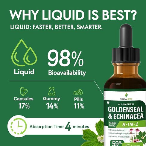 خلاصة Goldenseal & Echinacea، صبغة سائلة لتعزيز المناعة، وظيفة الجهاز التنفسي الصحية، المكملات العشبية مع مستخلص البابونج، جذر عرق السوس، نبات البيلسان. 2 أوقية in Saudi Arabia