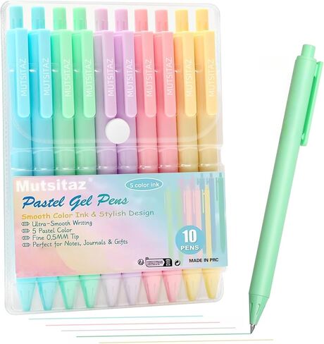 10 Pack Retractable Gel Ink Pens 0.5mm – 5 Color Ink Smooth Writing Pen, Cute Pastel Pens for School, Office, Journaling & Gift Supplies in Saudi Arabia