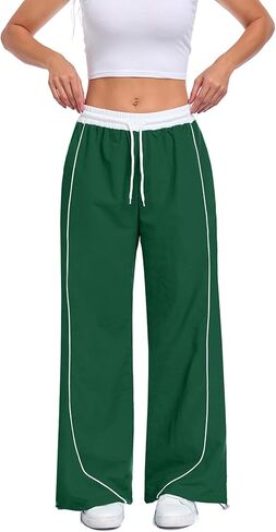 Women's Baggy Parachute Pants Wide Leg Y2K Cargo Sweatpants Elastic Waist Drawstring Jogger Track Pants with Pockets in Saudi Arabia
