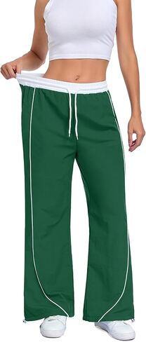 Women's Baggy Parachute Pants Wide Leg Y2K Cargo Sweatpants Elastic Waist Drawstring Jogger Track Pants with Pockets in Saudi Arabia