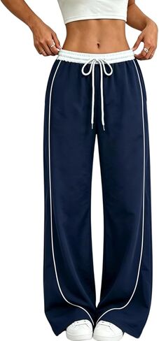 Women's Baggy Parachute Pants Wide Leg Y2K Cargo Sweatpants Elastic Waist Drawstring Jogger Track Pants with Pockets in Saudi Arabia