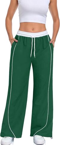 Women's Baggy Parachute Pants Wide Leg Y2K Cargo Sweatpants Elastic Waist Drawstring Jogger Track Pants with Pockets in Saudi Arabia