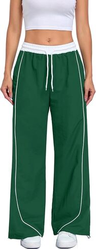Women's Baggy Parachute Pants Wide Leg Y2K Cargo Sweatpants Elastic Waist Drawstring Jogger Track Pants with Pockets in Saudi Arabia