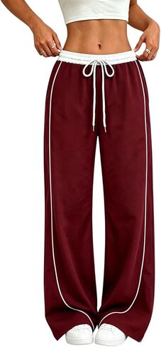 Women's Baggy Parachute Pants Wide Leg Y2K Cargo Sweatpants Elastic Waist Drawstring Jogger Track Pants with Pockets in Saudi Arabia