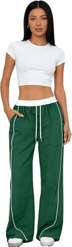 Women's Baggy Parachute Pants Wide Leg Y2K Cargo Sweatpants Elastic Waist Drawstring Jogger Track Pants with Pockets in Saudi Arabia