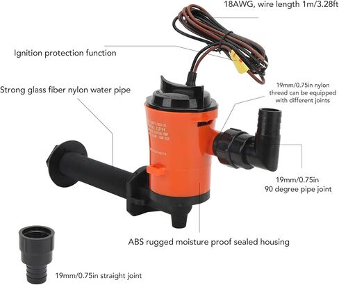 KIMISS 800GPH Livewell Pump for Boats, Submersible Bait Tank Aerator with Cartridge Design, 12V Marine Bilge Pump for, Aerator Pump in Kuwait