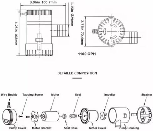 مضخة ماء آسن 12 فولت - 1100 جيجا في الساعة مخرج 1-1/8 بوصة (29 مم)، مضخة مياه آسن بحرية غاطسة غير أوتوماتيكية مضادة لقفل الهواء ملحقات خارجية للقوارب وحمام السباحة واليخوت والمركبات الترفيهية in Kuwait