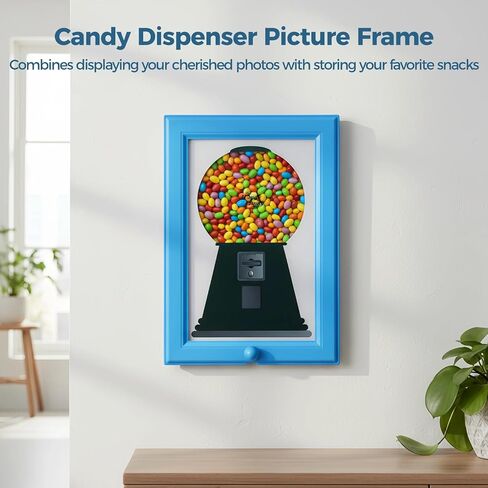 إطار صورة موزع، آلة علكة زرقاء، حامل على الحائط للأطفال والحيوانات الأليفة، 11.8 × 8.3 × 1.2 بوصة in Kuwait