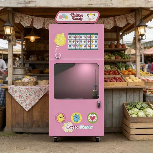 Professional Cotton Candy Vending Machine Automatic Self-Service Fluffy Dessert Dispenser Durable Structure Safe Use Perfect for Theme Parks and Tourist Attractions in Saudi Arabia