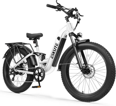 ESKUTE Electric Bike for Adults - 48V20.8Ah 80 Miles Battery Commuter, Peak 1500W Brushless Motor, 32MPH, 26x4.0 Fat Tire Step-Thru Cityrun Ebike, 8-Speed, Full Suspensions E-Bike in Saudi Arabia