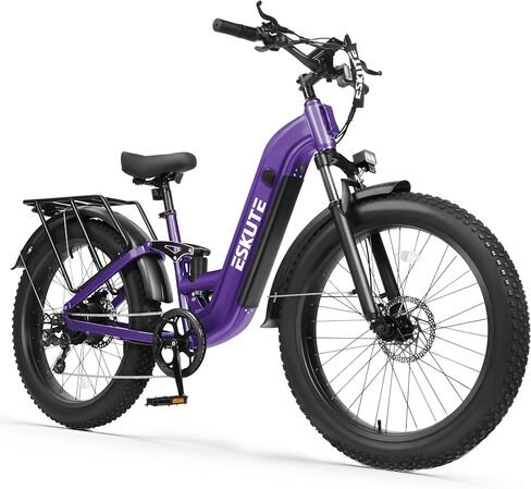دراجة كهربائية ESKUTE للبالغين - بطارية 48V20.8Ah 80 ميلًا، محرك بدون فرش بقوة 1500 وات، 32 ميل في الساعة، 26 × 4.0 إطار عريض من خلال Cityrun Ebike، 8 سرعات، دراجة إلكترونية بنظام التعليق الكامل in Kuwait