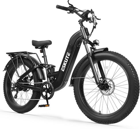 ESKUTE Electric Bike for Adults - 48V20.8Ah 80 Miles Battery Commuter, Peak 1500W Brushless Motor, 32MPH, 26x4.0 Fat Tire Step-Thru Cityrun Ebike, 8-Speed, Full Suspensions E-Bike in Saudi Arabia