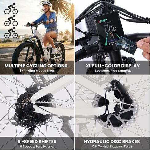 ESKUTE Electric Bike for Adults - 48V20.8Ah 80 Miles Battery Commuter, Peak 1500W Brushless Motor, 32MPH, 26x4.0 Fat Tire Step-Thru Cityrun Ebike, 8-Speed, Full Suspensions E-Bike in Saudi Arabia