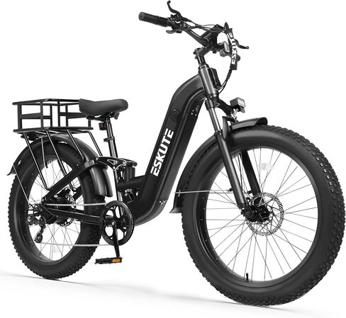 ESKUTE Electric Bike for Adults - 48V20.8Ah 80 Miles Battery Commuter, Peak 1500W Brushless Motor, 32MPH, 26x4.0 Fat Tire Step-Thru Cityrun Ebike, 8-Speed, Full Suspensions E-Bike in Saudi Arabia