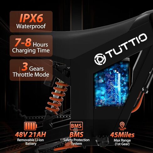 Tuttio Soleil01 دراجة ترابية كهربائية للمراهقين والبالغين، إطار سميك 14 بوصة/12 بوصة دراجة نارية كهربائية بقدرة 2000 وات مع بطارية 48 فولت 21 أمبير في الساعة ومكابح هيدروليكية للدراجة الإلكترونية الجبلية للطرق الوعرة in Kuwait