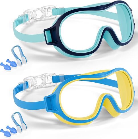 Aegend 2 Pack Swim goggles for Kids 3-15, Anti-Fog Anti-UV Wide Vision Waterproof, No leak Swimming goggles for Boys Girls in Kuwait