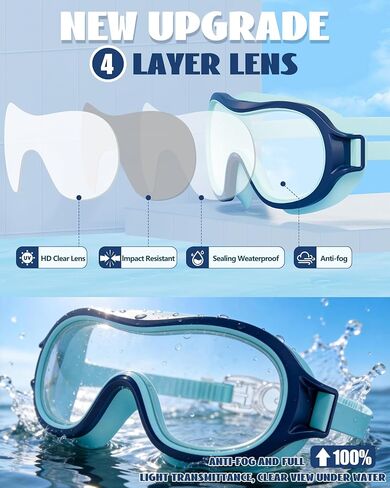 Aegend 2 Pack Swim goggles for Kids 3-15, Anti-Fog Anti-UV Wide Vision Waterproof, No leak Swimming goggles for Boys Girls in Kuwait