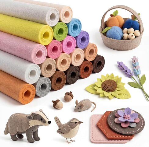 40 Rolls 8 × 35 بوصة ورقة محسوسة للحرف اليدوية ، 20 ألوان متنوعة شعرت مربعات القماش للعودة إلى المدرسة خريف عيد الشكر عيد الميلاد DIY خياطة الحرف الديكور (لون داكن) in Kuwait