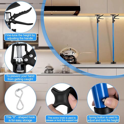 Cabinet Jacks 2Pcs, Adjustable Support Pole 45" to 114", Telescopic Steel 3rd Hand Support Pole for Cabinet Jack, Cargo Bar, Drywall Installations, Support Rod Dust Barrier Poles Bearing Up to 154 lbs in Kuwait