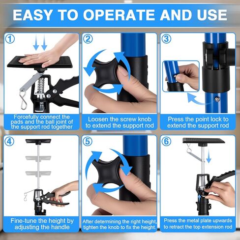 Cabinet Jacks 2Pcs, Adjustable Support Pole 45" to 114", Telescopic Steel 3rd Hand Support Pole for Cabinet Jack, Cargo Bar, Drywall Installations, Support Rod Dust Barrier Poles Bearing Up to 154 lbs in Kuwait