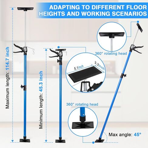 Cabinet Jacks 2Pcs, Adjustable Support Pole 45" to 114", Telescopic Steel 3rd Hand Support Pole for Cabinet Jack, Cargo Bar, Drywall Installations, Support Rod Dust Barrier Poles Bearing Up to 154 lbs in Kuwait