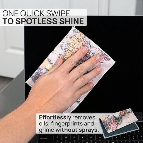 قطعة قماش سريعة لتنظيف النظارات من الألياف الدقيقة - 5x7، خريطة العالم، عبوتان مع حقيبة | منظف ​​العدسات على الوجهين للنظارات والكاميرا والشاشات والزجاج | أقمشة تلميع الزجاج المصنوعة من الألياف الدقيقة القابلة لإعادة الاستخدام in Kuwait
