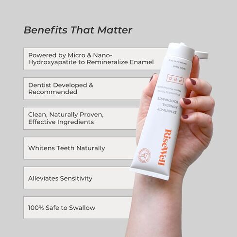 معجون أسنان رايزويل برو المعدني - معجون أسنان ميكرو ونانو هيدروكسيباتيت لإعادة تمعدن الأسنان وتخفيف الحساسية - بدون فلورايد إضافي، آمن للبلع، تبييض الأسنان الطبيعي (النعناع البري) in Kuwait