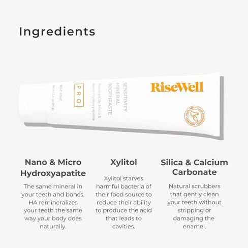 معجون أسنان رايزويل برو المعدني - معجون أسنان ميكرو ونانو هيدروكسيباتيت لإعادة تمعدن الأسنان وتخفيف الحساسية - بدون فلورايد إضافي، آمن للبلع، تبييض الأسنان الطبيعي (النعناع البري) in Kuwait