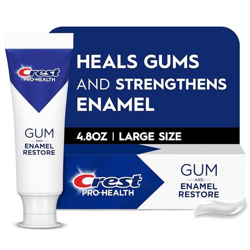 معجون أسنان Crest Pro-Health Gum & Enamel Restore 4.8 أونصة مضاد للتجويف، معجون أسنان بالفلورايد مضاد للبكتيريا، مثبت سريريًا، اللثة والحساسية وحماية المينا in Kuwait
