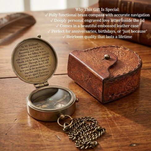 Compass Gift for Husband, Nautical Antique Vintage Engraved Pocket Compass Customized to My Husband Romantic Gifts for Men, Baptism 2026 Communion Christian Luxury Sentimental Gift, Anniversary in Kuwait