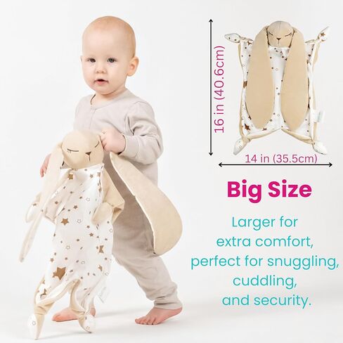 Bunny Lovey Security Blanket – Safe and Soft Toddler, Infant Lovey for Comfort & Cuddles, Newborn Snuggle Toy, Neutral Baby Gift for Boys or Girls. Big Size 16in. in Saudi Arabia