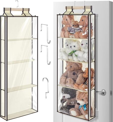 SATINIOR Clear Hanging Stuffed Animal Storage with Zippers Dustproof Over The Door Organizer with 4 Large Pockets Different Hanging Methods for Back to School Supplies Handbag, Yarn, Shoes, File in Saudi Arabia