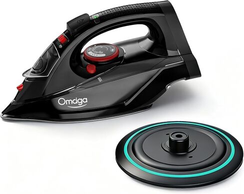 Cordless Iron for Clothes, 1500W Steam Iron Rapid Heating, Ceramic Soleplate, Auto Shut Off, Self-Clean, Anti-Calc, 3 Temperature Settings, 11.84oz Water Tank Ironing Clothes for Home, Black in Kuwait