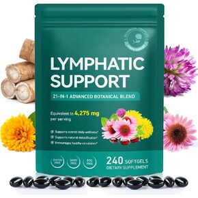 21-in-1 Liposomal Lymphatic Drainage Supplements, 4275mg Lymph System Support Supplement for Women & Men,Herbal Blend,with Dandelion, Burdock, Echinacea,Rutin, Turmeric,Cleavers & More, 240 Softgels in Kuwait