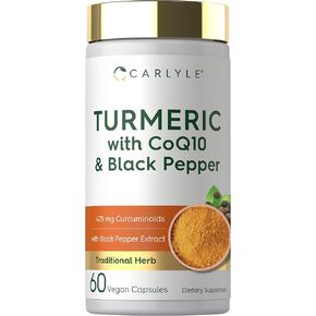 كارلايل كركم مع خلاصة الفلفل الأسود | 60 كبسولة | مركب مع CoQ10 | المكملات العشبية التقليدية | تركيبة نباتية، غير معدلة وراثيًا، خالية من الغلوتين in Kuwait