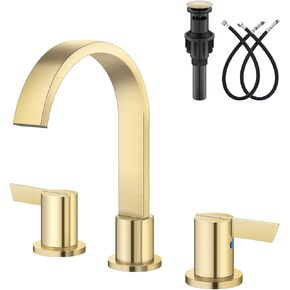 صنابير الحمام Aolemi 3 فتحات، 8 بوصات واسعة الانتشار شلال الحمام بالوعة الحنفية، 2 مقابض صنبور الغرور مع تصريف منبثق وخرطوم الإمداد، أسود غير لامع in Kuwait