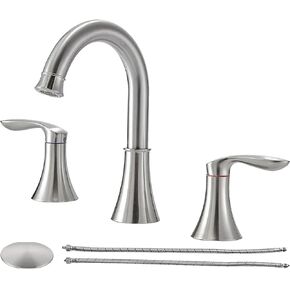 Friho Brushed Nickel Bathroom Faucet 3 Hole, Widespread 8 Inch 2 Handle Vanity Sink Faucet Set with Swivel Spout, Pop Up Drain and Water Supply Hoses in Kuwait