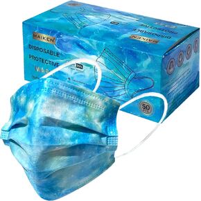 Tie Dye Light Blue Safety Mask 3 Layer Protection Disposable Face Mask Melt-Blown for Adults 50 pcs in Saudi Arabia