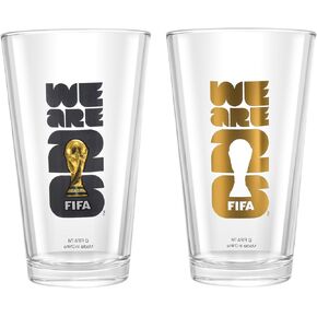 كأس العالم لكرة القدم 2026 إصدار مرخص رسميًا من كأس نصف لتر (مجموعة من قطعتين BLK/GLD) - 16 أونصة لكل قطعة. مجموعة مثالية لمشاهدة الحفلات، أو الحفلات المنزلية، أو الحانات المنزلية أو مطاعم الشواء بجودة عالية في منزلك in Kuwait