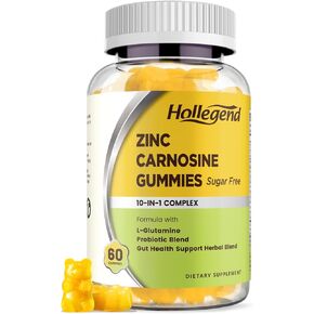 Zinc Carnosine Supplement Sugar Free, Organic Zinc Carnosine 75mg with L-glutamine, Probiotic & Herbal Blend, Comprehensive Gut & Digestive Health Support, Bloating Relief, Vegan, Non-GMO, 60 Gummies in Kuwait