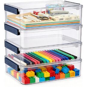 2 Pack 5.5qt 9 x 13 Clear Plastic Storage Box with Snap-Tight Latch, Stackable Organizer Container for A4 Files, Photos, Documents, Scrapbook, Crafts, and Art Supplies,Clear Storage Box With Lids in Kuwait