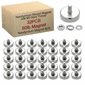 32 قطعة من مغناطيس نيوديميوم مستدير للتركيب من فلوتيسان مع مسمار 1.42 بوصة - 120 رطل - M6 فضي مع مسمار خيط ذكر، مغناطيس أرضي نادر قوي للغاية لإضاءة أقواس الكاميرا ولوحة الترخيص in Kuwait